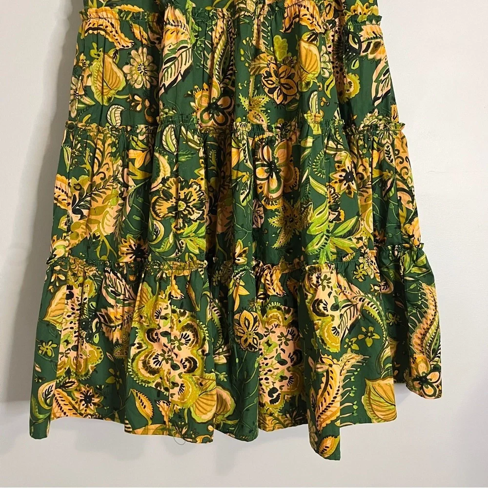 Kourt Calypso Paisley Green and Yellow Flutter Sleeve Smocked Midi Dress